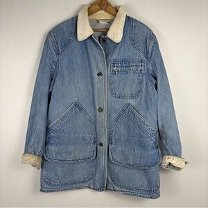 L.L. Bean Blue Jean Jacket with Cream Collar Size M